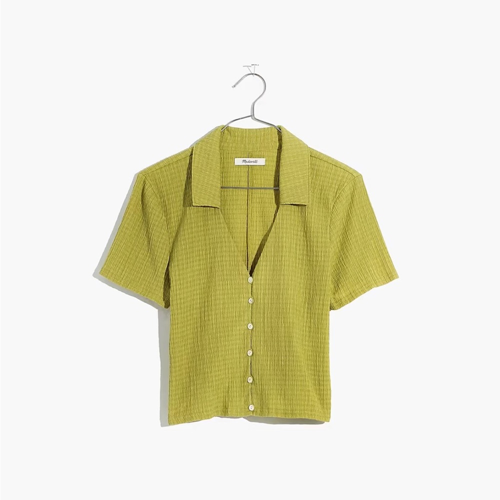 NWT Madewell Gilded Moss Crinkled Y-Neck Button-Down Cropped Shirt XL